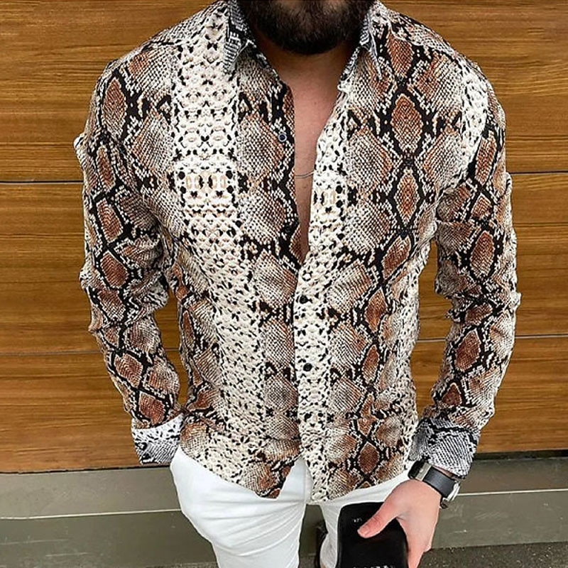 Camicia Hawaiana Uomo Maniche Corte Stampa Pelle Di Serpente – Modello Animalier Rosa – Taglie Forti 3XL