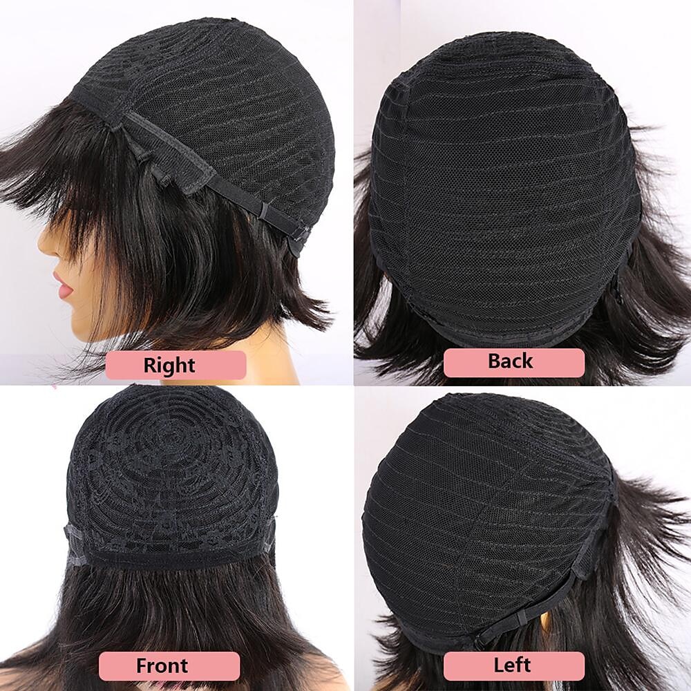 Short Human Hair Wig with Fringe for Women Straight Remy Hair Bob Wigs With Bangs Dark Brown Balayage Highlight Ombre Color 2025 - $67.99 –P5