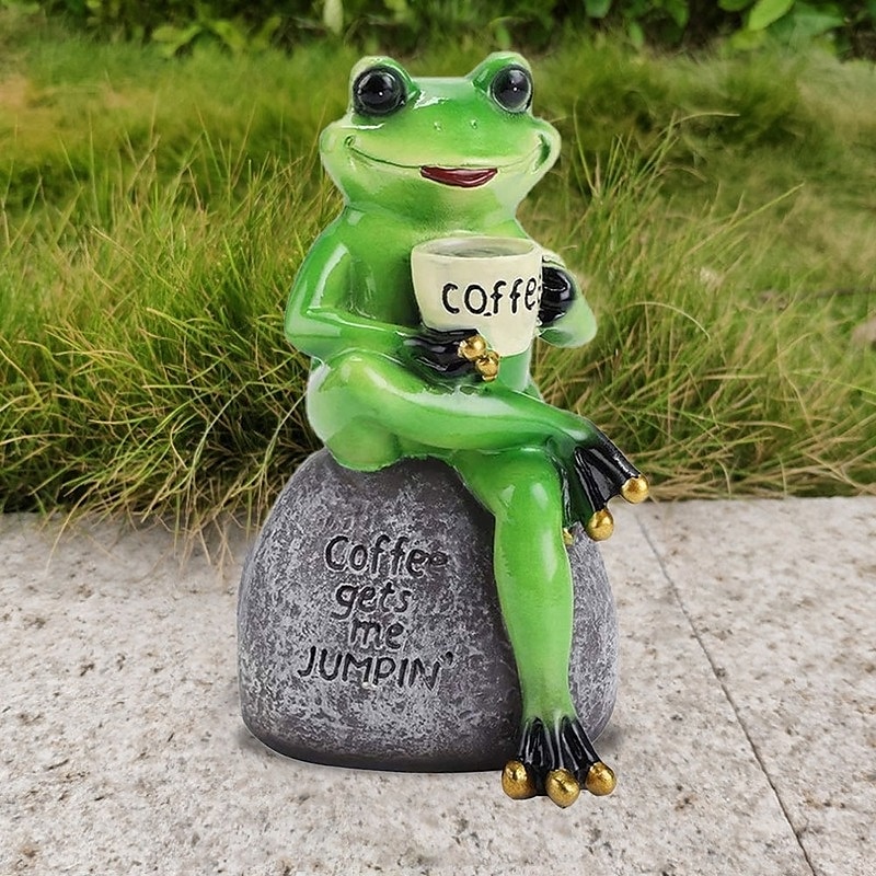 Songlake estátua de sapo bonito criativo sapo de jardim bebendo estatueta de resina de café escultura de decoração de artesanato interior decoração de jardim ao ar livre de 2025 por $16.49 –P7