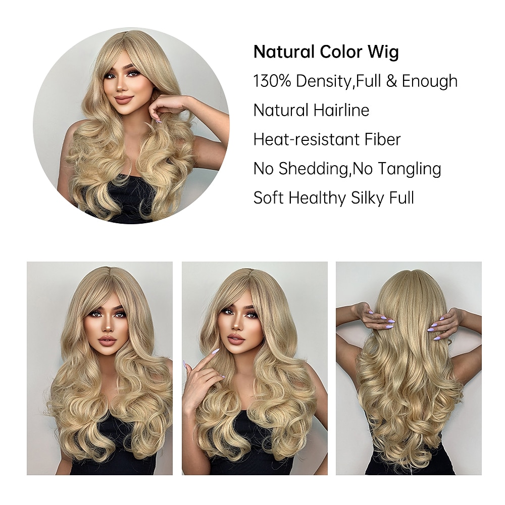 HAIRCUBE Blonde Hair Body Wavy Synthetic Wigs With Bangs Auburn Pink Cosplay Wigs for White Women 2026 - $24.99 –P3