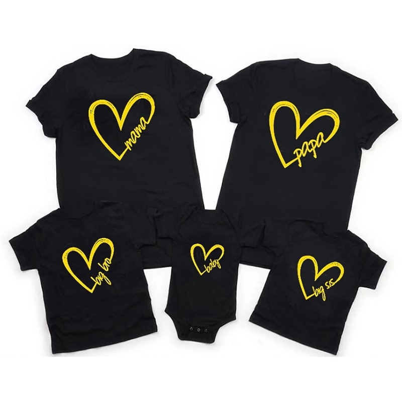 Family T shirt Family Sets Cotton Heart Letter Street Print Black White Dark Grey Short Sleeve Mommy And Me Outfits Active Matching Outfits 2026 - $14.49 –P7