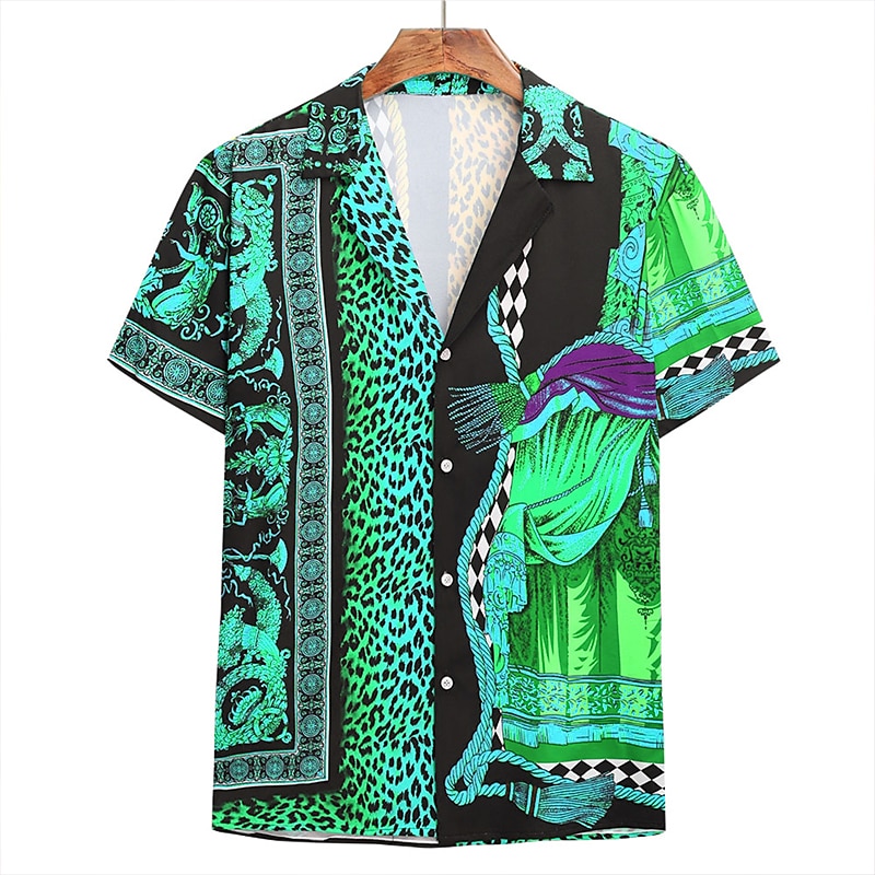 Per uomo Leopardo Fantasia geometrica Camicia Camicia hawaiana Camicia Aloha Camicia Colletto classico Tropicale Originale Stile da spiaggia Per eventi Spiaggia Viola Arancione Oro M L XL del 2025 a $24.99 –P6