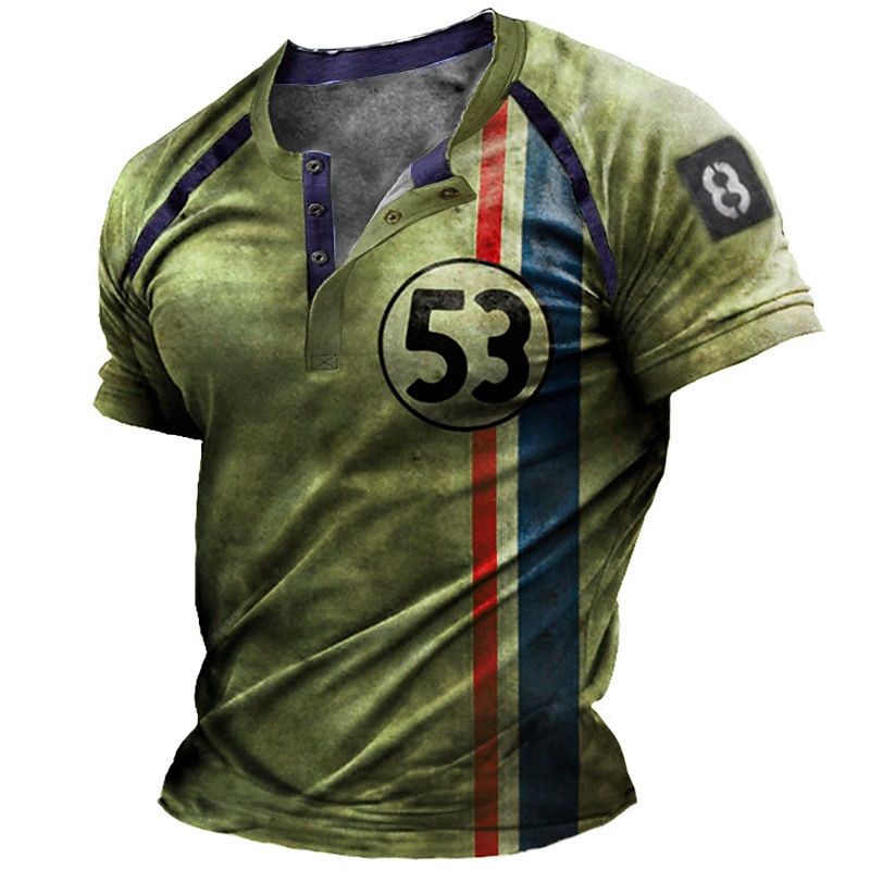 Voor heren Grafisch Gestreept Brief T-shirt Henley-shirt Korte mouw 3D-afdrukken Modieus Basic Klassiek Straat Casual Dagelijks Zomer blauw Paars Bruin Groen Henley Henley-T-shirt 2025 - $20.99 –P3