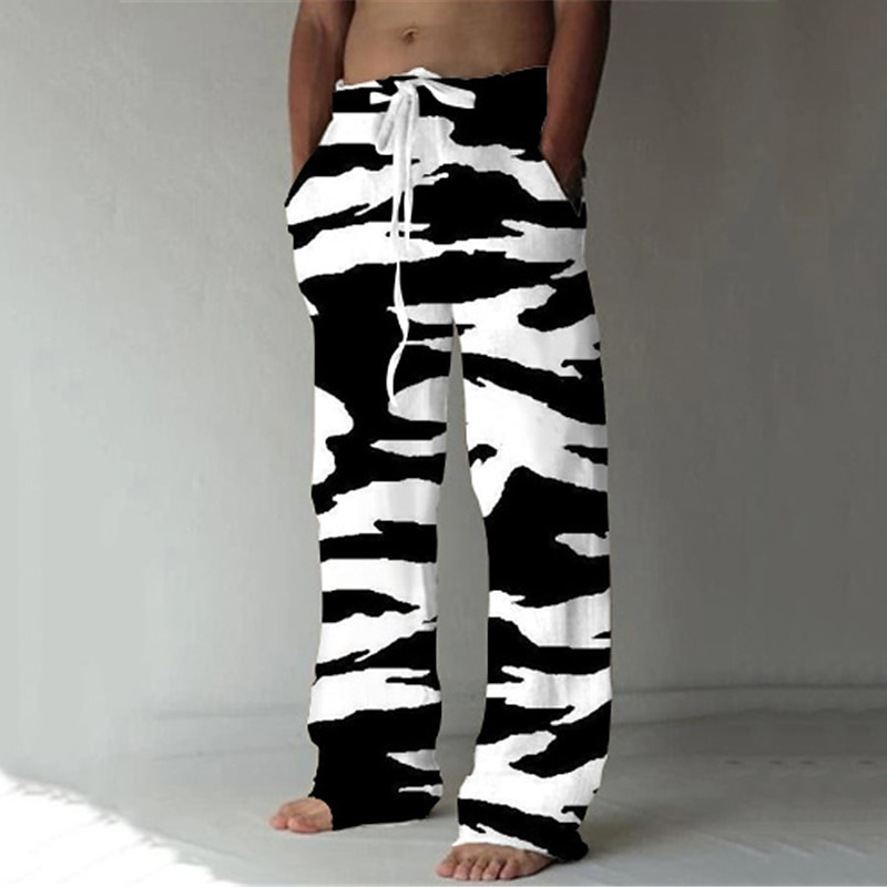 Voor heren Broek Zomerbroek Strandbroeken Elastisch ontwerp met trekkoord Voorvak Recht been Luipaard Grafische prints Comfort Zacht Casual Dagelijks Modieus Klassieke Stijl Zwart Geel 2025 - $25.99 –P4