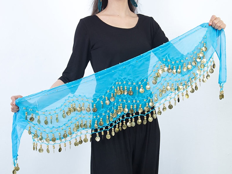 Belly Dance Hip Scarf Coin Sequin Women's Training Chiffon / Ballroom Gold Coin Belt 2025 - $8.49 –P3