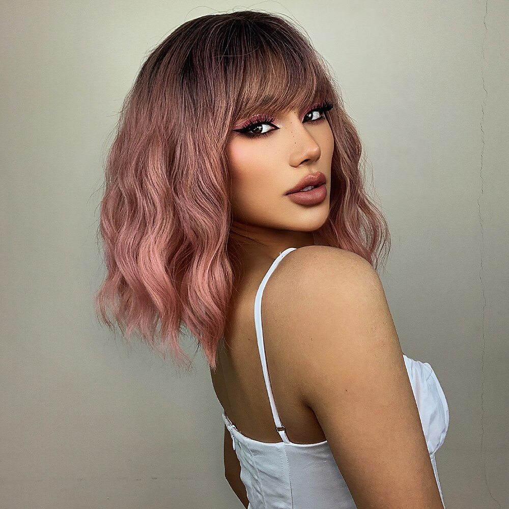 parrucche bob haircube parrucche rosa water wave coaplay con frangetta parrucche bob corte marrone ramato per le donne afroamericane del 2025 a $23.99 –P6