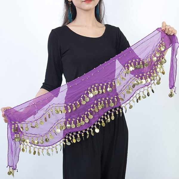 Belly Dance Hip Scarf Coin Sequin Women's Training Chiffon / Ballroom Gold Coin Belt 2025 - $8.49 –P1