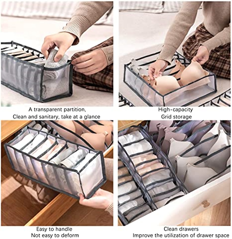 3PCS/Set Foldable Storage Box Socks Magic Mesh Transparent Plaid Fabric Artist Home Bra Underwear Finishing Box 2025 - $9.99 –P7