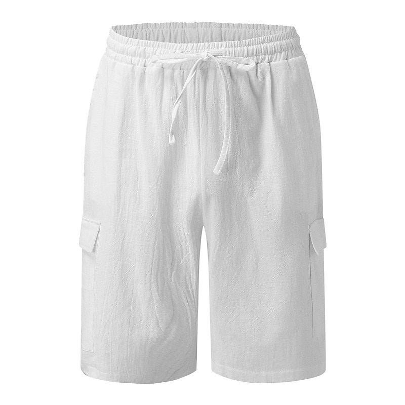 Men's Shorts Linen Shorts Summer Shorts Beach Shorts Drawstring Multi Pocket Plain Comfort Breathable Knee Length Casual Daily Streetwear Classic Style White Army Green 2025 - $22.99 –P1