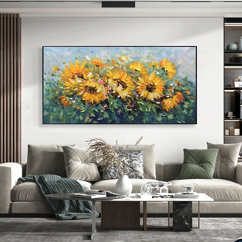 håndlaget oljemaleri lerret veggkunst dekorasjon abstrakt plante blomstermaleri blomstrende solsikke til hjemmeinnredning rullet rammeløst ustrukket maleri 2025 - $123.99 –P5