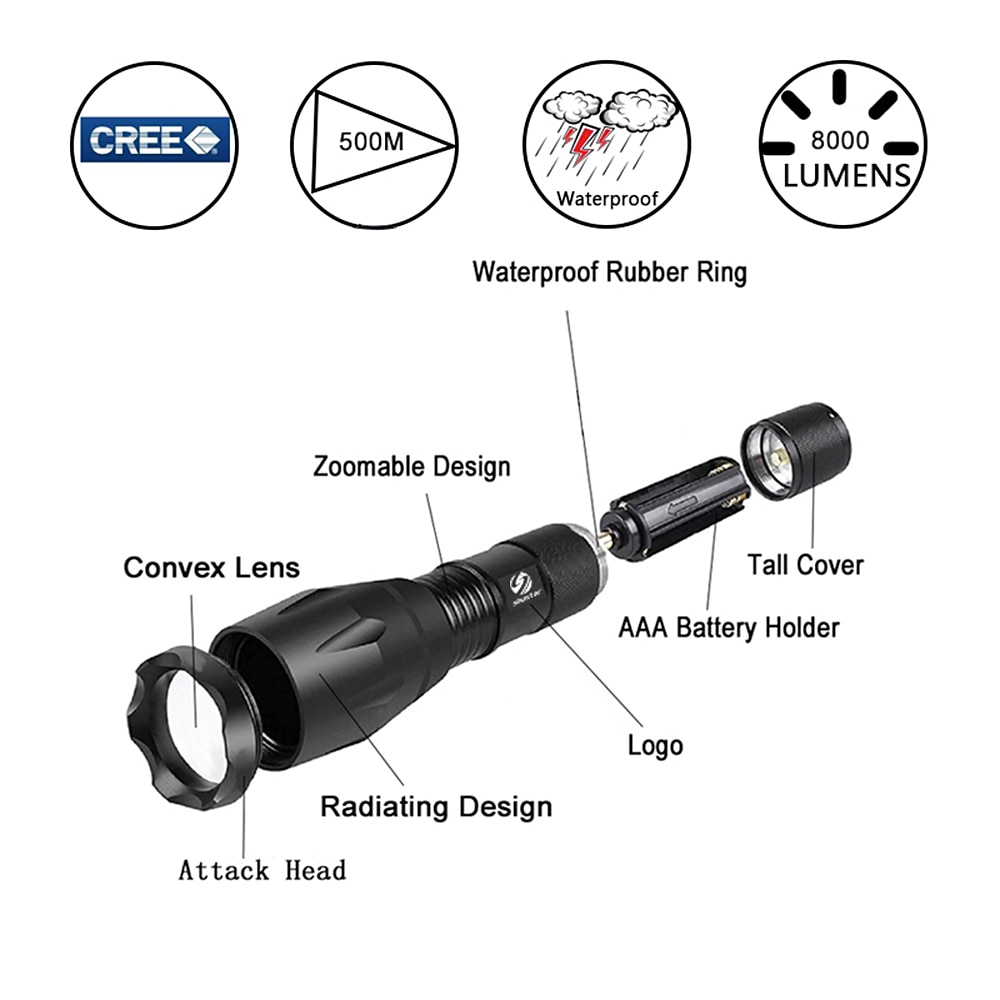 LED Flashlight Ultra Bright Torch L2/V6 Camping Light 5 Switch Modes Waterproof Zoomable Torch Light Emergency Use 18650 Battery 2025 - $15.49 –P4
