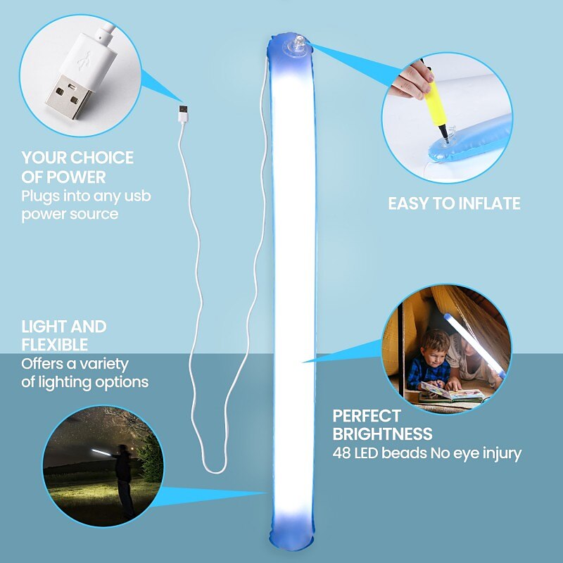 LED Camping Light Outdoor Inflatable Tube Light Portable Foldable USB Interface Tube Light Outdoor Emergency Travel Hiking Camping Tent Light Emergency Lighting 2025 - $30.99 –P1