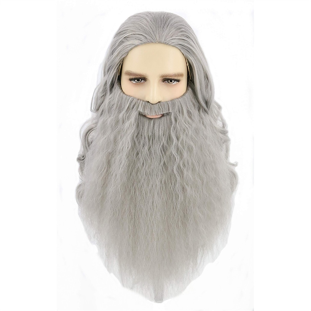perucă și barbă vrăjitor lemarnia păr lung și ondulat pentru petrecere cosplay perucă maro închis peruci de halloween 2025 - $26.99 –P9