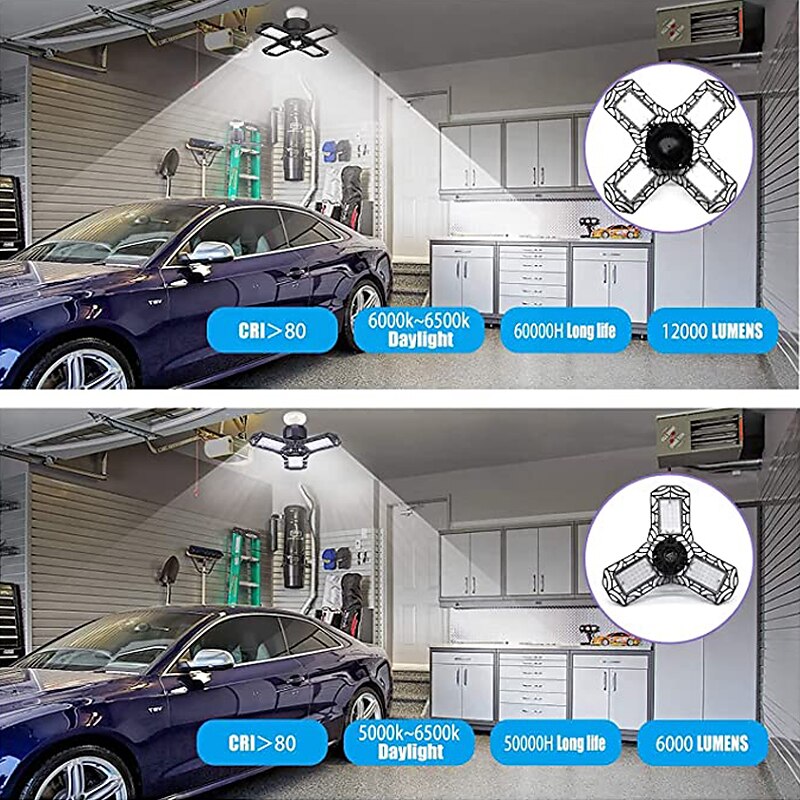 LED Garage Light 80W Transformable LED Garage Ceiling Light Shop Light For Garage Workshop Basement Lighting Support E26/E27 Screw Socket 2025 - $34.99 –P7