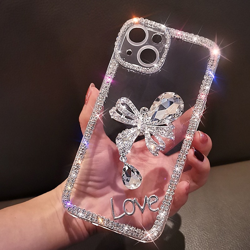 Чехол для iPhone 16e iPhone 15 Pro Max Plus iPhone 14 13 12 11 Pro Max Mini X XR XS Max 8 7 Plus Защитный чехол кристально чистый для женщин девочек блестящий блестящий ударопрочный бабочка с 2025 - $15.99 –P4