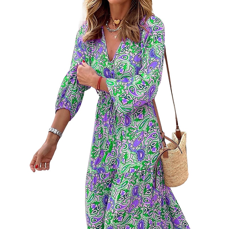 Dame Maxikjole Uformell kjole Boho elegante kjoler Langermet Boho-kjole Boho-kjole Elegant Bohem Stilfull Vinter kjole Feriereise Daglig Normal Blomstret Langermet V-hals Rosa Grønn Høst Vinter 2025 - $41.99 –P9