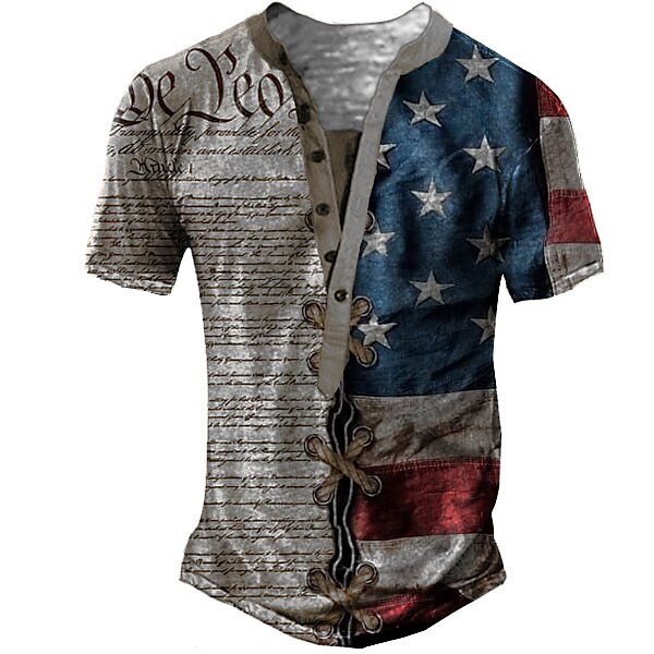 Homme Graphic Lettre Drapeau américain T shirt Chemise Henley Shirt Tee Manche Courte 3D effet Design basique Classique Extérieur du quotidien Des sports Eté Bleu Kaki Gris Henley T-shirt Henley de 2025 ? $20.99 –P2