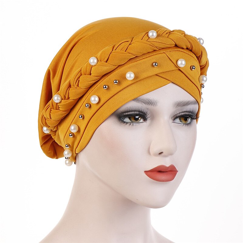 femmes de mode perles musulman écharpe hijabs chapeau femmes inde chapeau solide turban chapeau wrap cap tête écharpe foulard chapeau femelle cheveux accessoires de 2025 ? $8.99 –P8