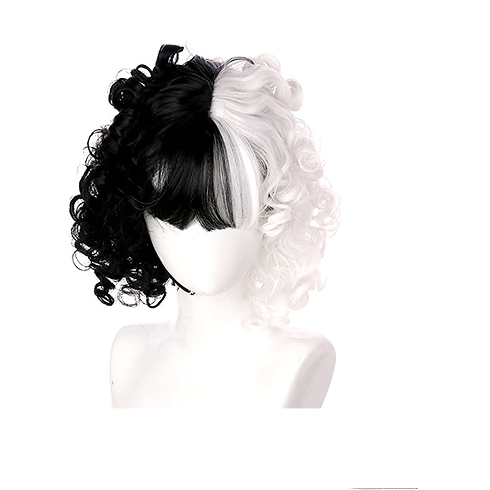 perucă cosplay jumătate albă și neagră perucă cosplay joc de rol peruci de petrecere pentru femei peruci de halloween 2025 - $17.99 –P13