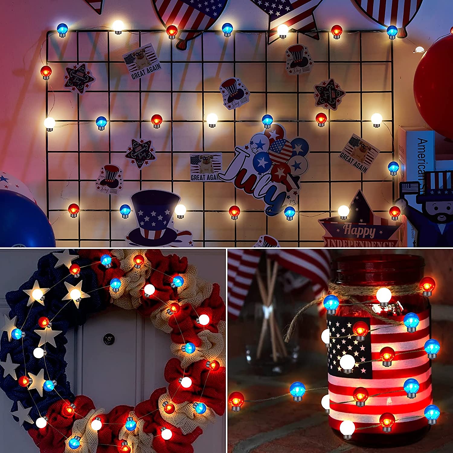 светодиодные гирлянды 4 м / 10 футов 40 светодиодных украшений красный белый синий волшебный свет на батарейках медная проволока патриотические украшения 2026 - $21.71 –P5