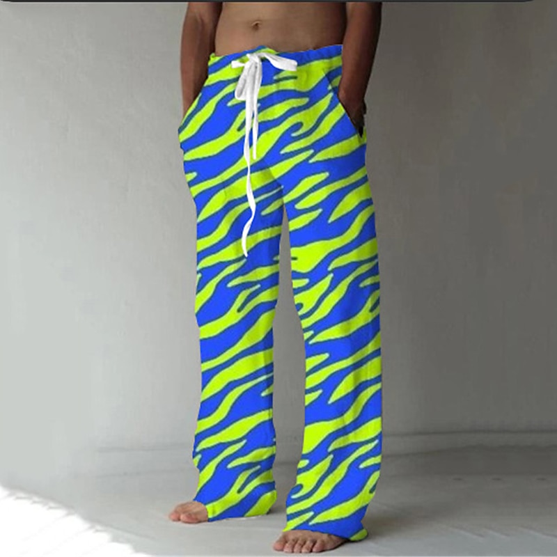 Voor heren Broek Zomerbroek Strandbroeken Elastisch ontwerp met trekkoord Voorvak Recht been Luipaard Grafische prints Comfort Zacht Casual Dagelijks Modieus Klassieke Stijl Zwart Geel 2025 - $25.99 –P3