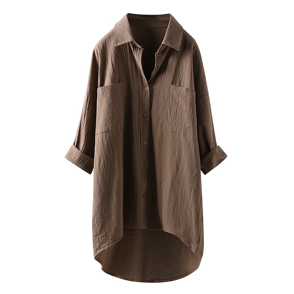 Femmes Chemise Chemises inspirées du lin Boutonner Chemisier Uni ancien Occasionnel manche longue Col de chemise Occasionnel Quotidien Week-end Patchwork Noir Blanche Bleu Vert Kaki de 2025 ? $29.99 –P6
