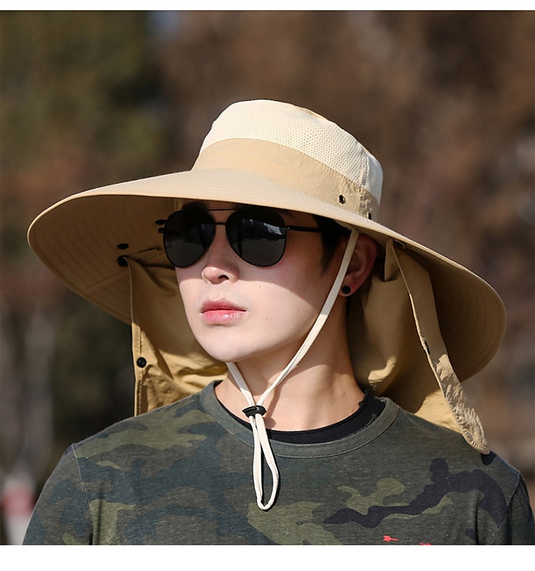 Solhatt Bøtte Hatt Fiskehatt Hatt UV Solbeskyttelse Solkrem Hurtigtørkende Sommer Vår Bred kant med ansiktsdeksel og nakkeklaff Herre Dame Fisking Aktivitet 2025 - $15.99 –P17