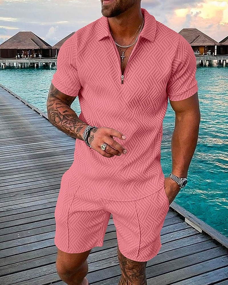 Per uomo Polo Set Uscire Magliette da Golf Zip a un quarto Manica Corta Streetwear Abbigliamento Sportivo Onde Testurizzato Cerniera Primavera & Estate Taglia piccola Nero Giallo Rosa Rosso Blu del 2026 a $28.99 –P2