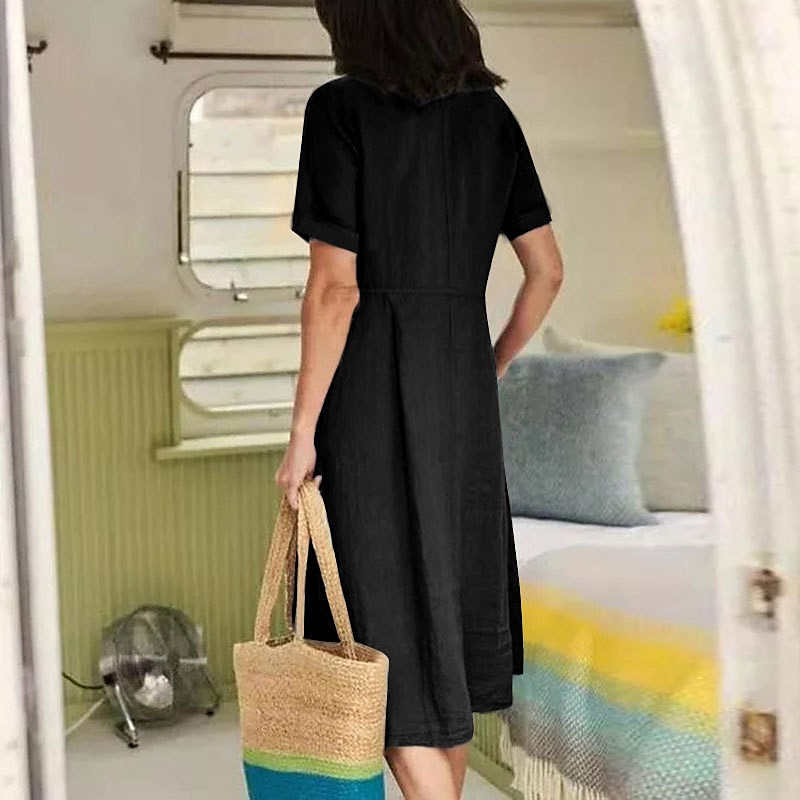 Damen Schwarz Weiß Armeegrün Sommer Frühling Herbst Maxikleid Leinen-inspirierte Kleider Freizeitkleid Baumwoll-Leinenkleid Elegant Basic Klassisch Outdoor Urlaub Täglich Normale Passform Einfarbig V 2025 - $26.99 –P12