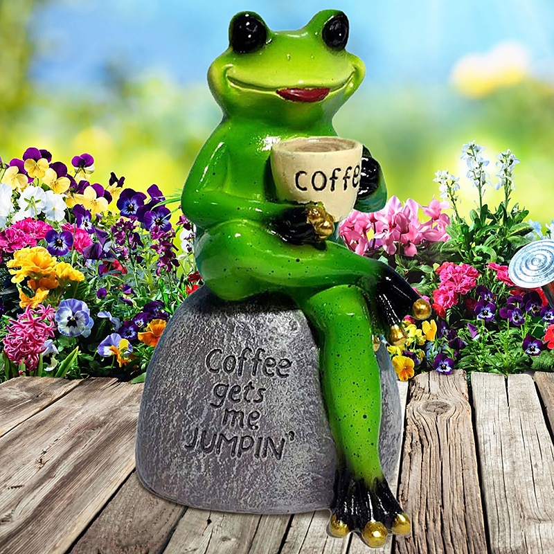 Songlake estátua de sapo bonito criativo sapo de jardim bebendo estatueta de resina de café escultura de decoração de artesanato interior decoração de jardim ao ar livre de 2025 por $16.49 –P3