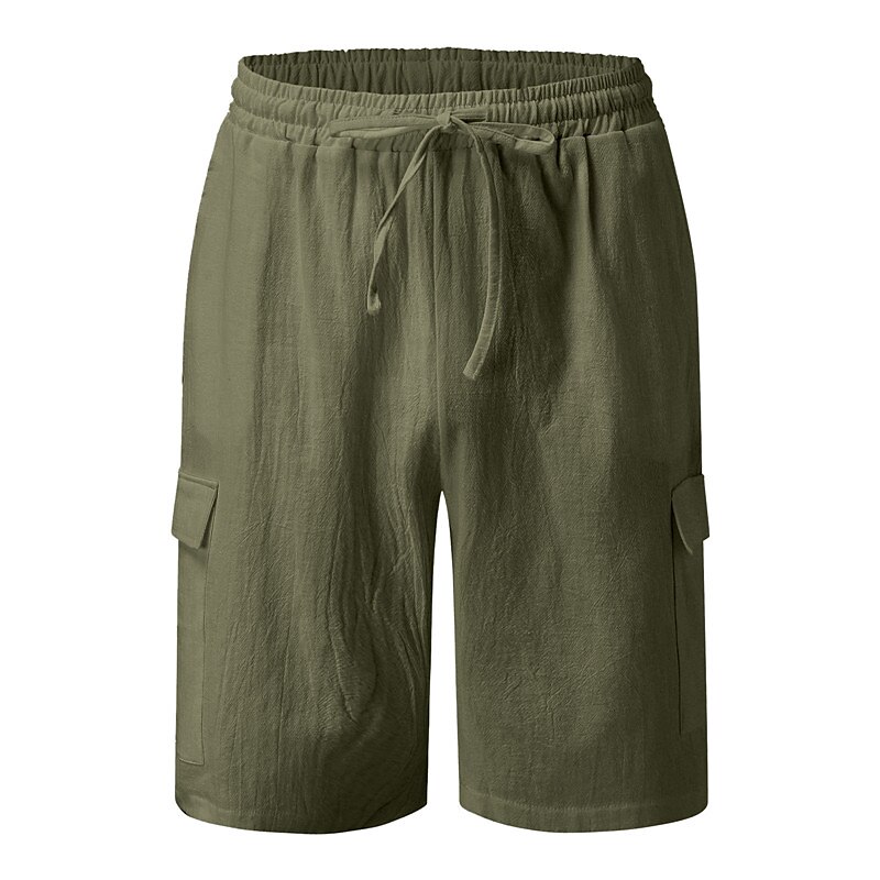 Men's Shorts Linen Shorts Summer Shorts Beach Shorts Drawstring Multi Pocket Plain Comfort Breathable Knee Length Casual Daily Streetwear Classic Style White Army Green 2025 - $22.99 –P2