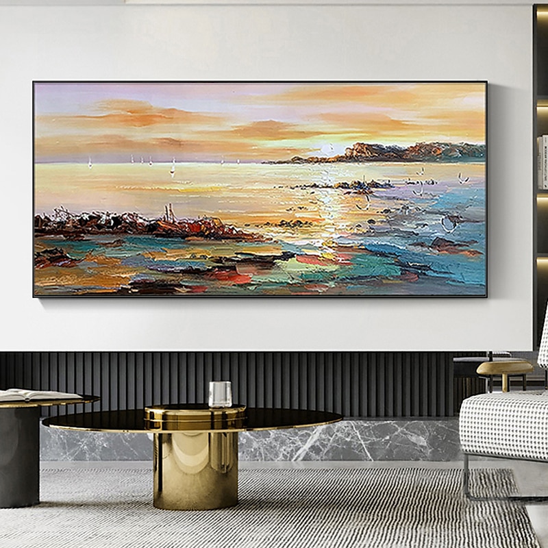 main peinture à l'huile toile mur art décoration abstrait paysage marin peinture coloré bord de mer coucher de soleil pour la décoration intérieure roulé sans cadre non étiré peinture de 2026 ? $159.99 –P5