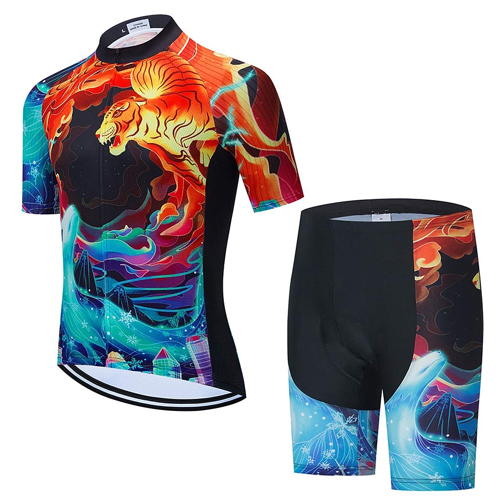 Per uomo Maglia da ciclismo con pantaloncini Manica Corta Mountain Bike MTB Ciclismo su strada Estate Primavera Blu + arancio Tigre Bicicletta Cuscinetto 3D Asciugatura Rapida Tasca Posteriore del 2026 a $41.99 –P1