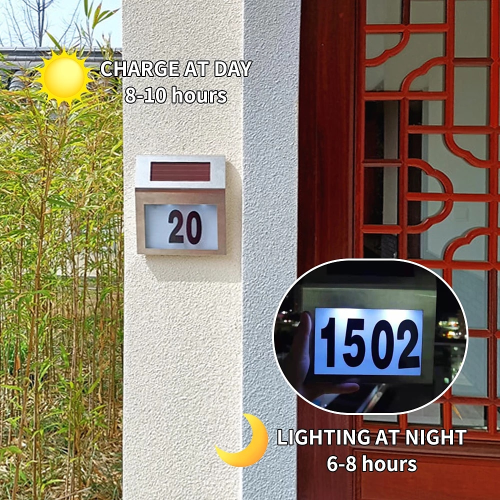 solar huisnummer led adres bord adres plaque roestvrij staal deur nummer licht outdoor waterdichte led huisadres nummer indicator buiten tuin straat decoratie verlichting wandlamp 2025 - $24.99 –P7