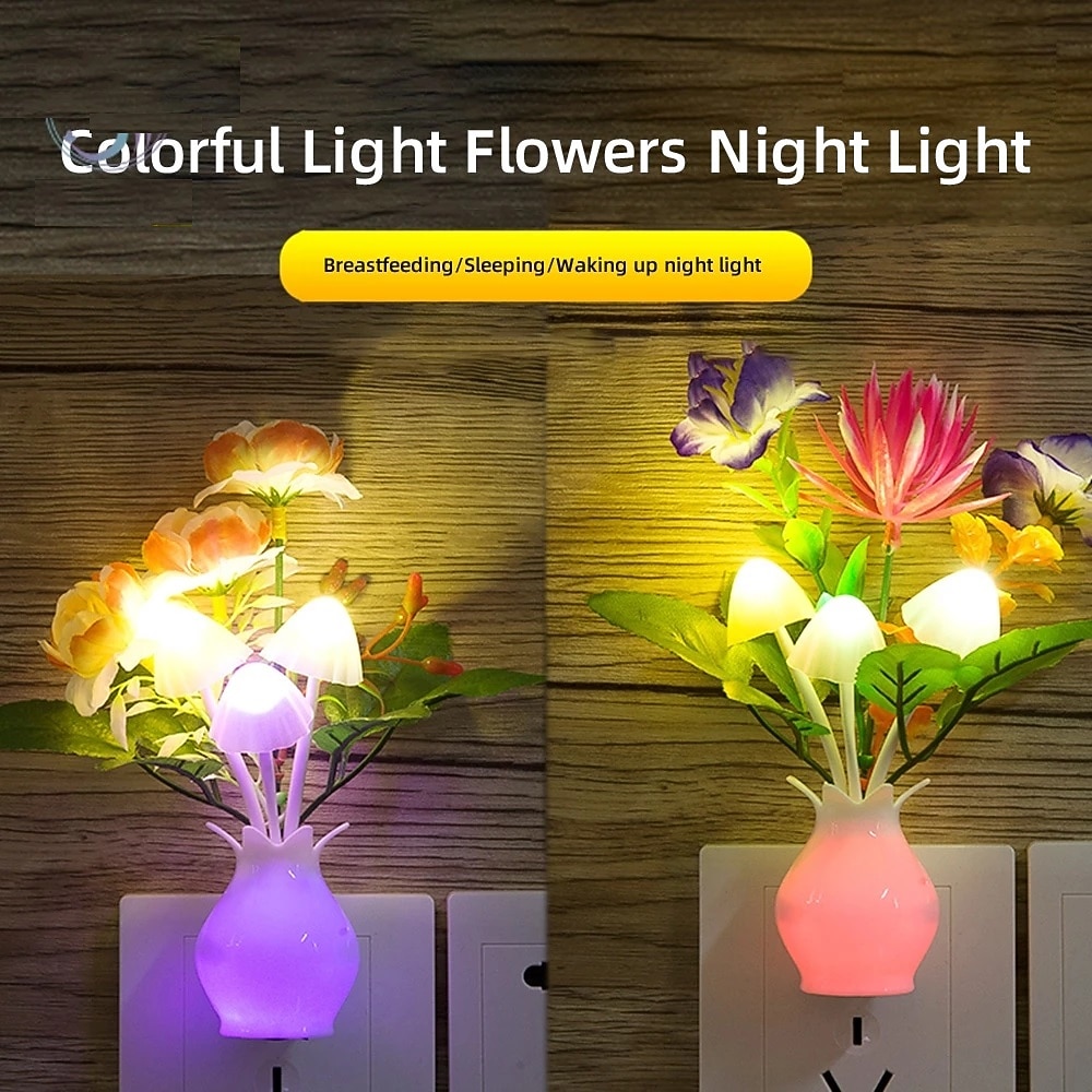 Plug in LED Night Light Auto Dusk to Dawn Sensor Energy Saving Lamp Dream Nightlight Valentines Rose Flower Mushroom Night Lights for Bedroom Bathroom Living Room Kitchen Hallway 2026 - $9.49 –P1