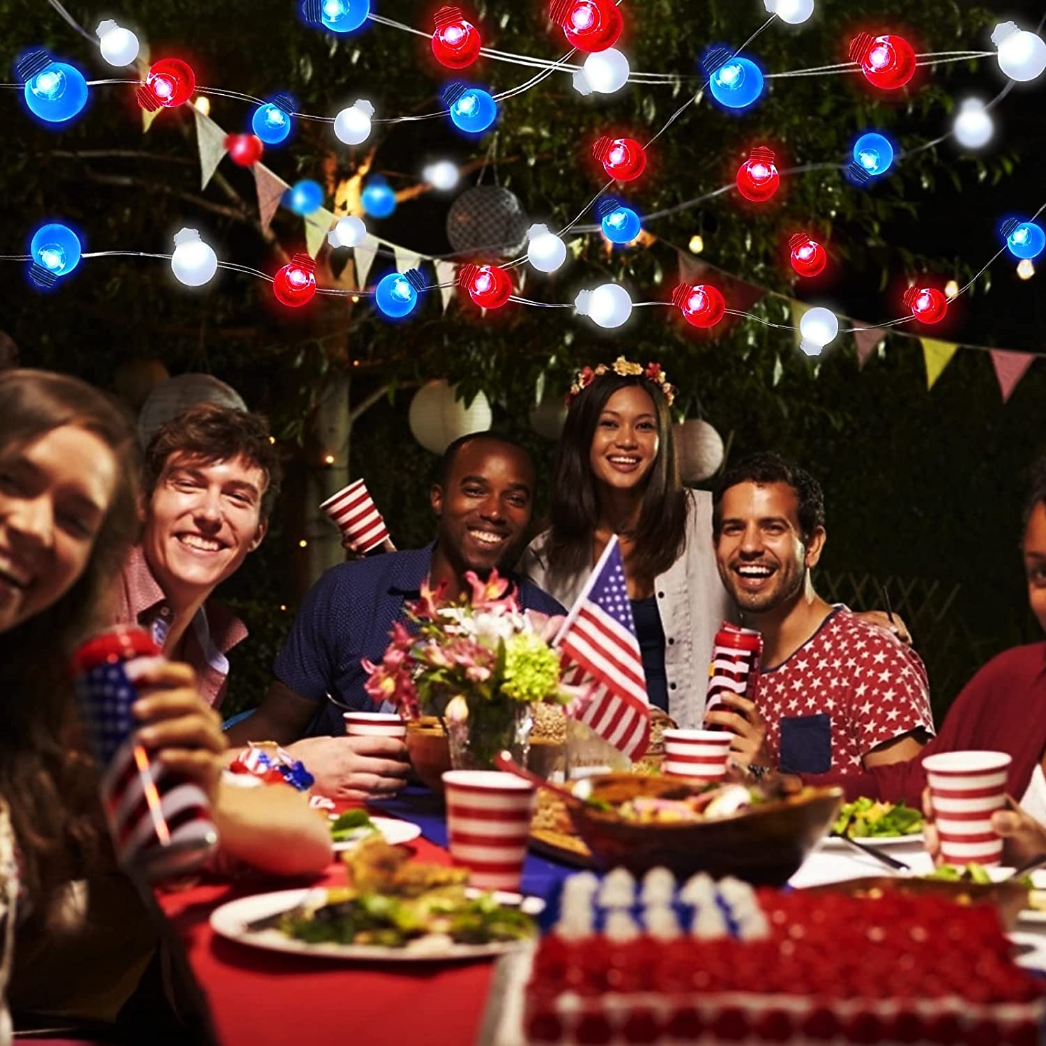 светодиодные гирлянды 4 м / 10 футов 40 светодиодных украшений красный белый синий волшебный свет на батарейках медная проволока патриотические украшения 2026 - $21.71 –P11