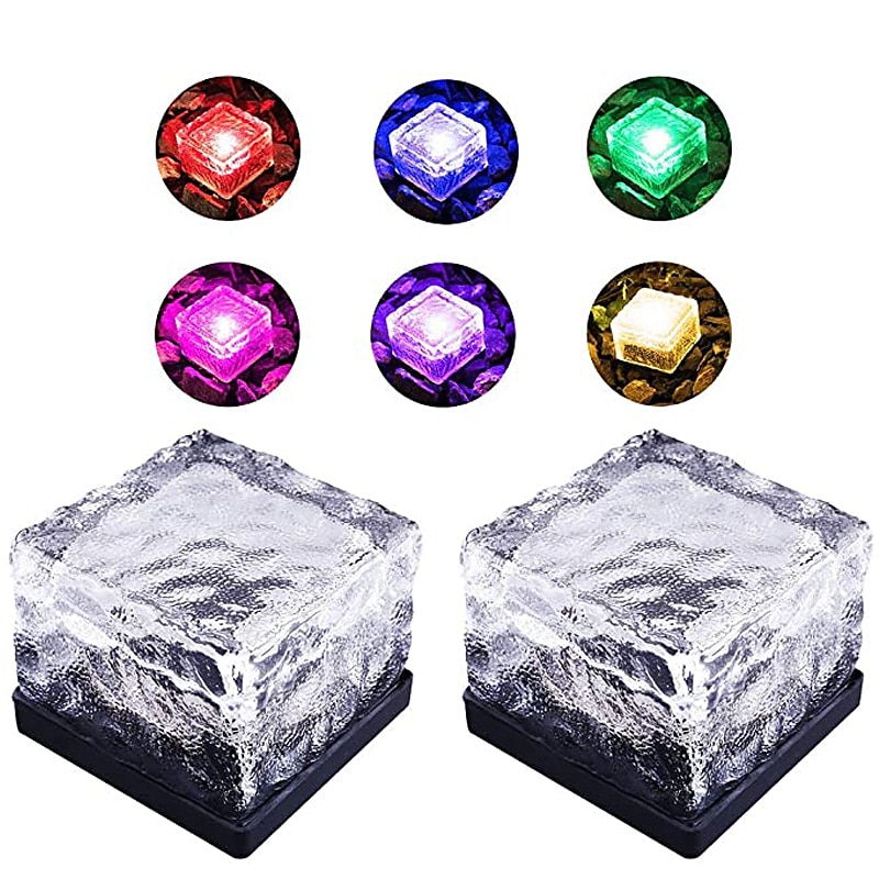 Luci solari per pavimentazione in mattoni 2 pezzi per esterni a led cubetti di ghiaccio luce paesaggistica impermeabile per piastrelle da pavimento per giardino patio passaggio stagno decorazione del 2025 a $27.99 –P2