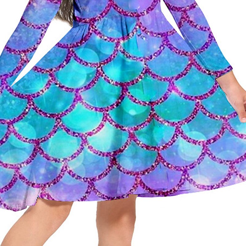 Girls ' 3D Sellő Ruha Hosszú ujj 3D nyomtatás Tavasz Ősz Napi Szabadság Vakáció aranyos stílus Alkalmi Édes Gyerekek 3-10 év Swing ruha A vonalú ruha Térd feletti Poliészter Normál 2025 - $16.99 –P5