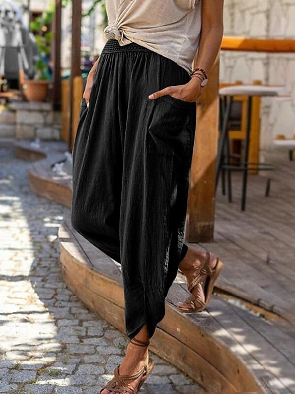 Damenhose aus Baumwollleinen mit Seitentaschen, weites Bein, locker lässig, Sommer, Herbst, Weiß, Hellblau, S, 2XL 2025 - $21.99 –P20