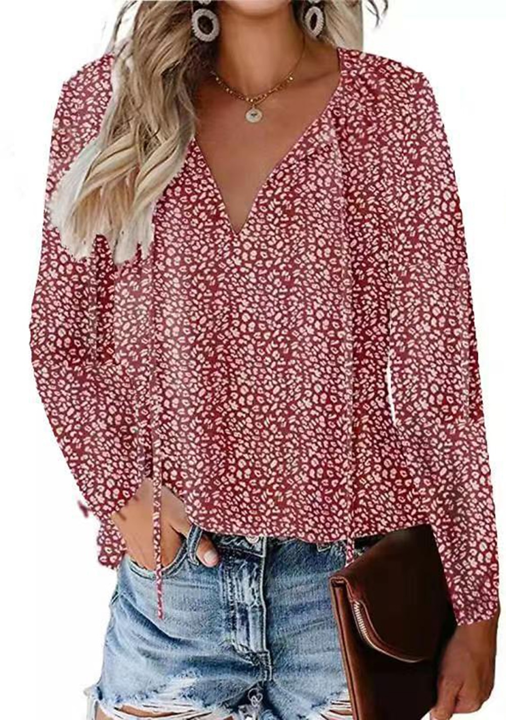 Per donna Camicia Camicia in pizzo Blusa Top eleganti Leopardo A pois Streetwear Informale Manica lunga A V Top regolari Informale Giornaliero Per eventi Lacci Stampa Nero Verde chiaro Rosa Vino Blu del 2025 a $5.99 –P4