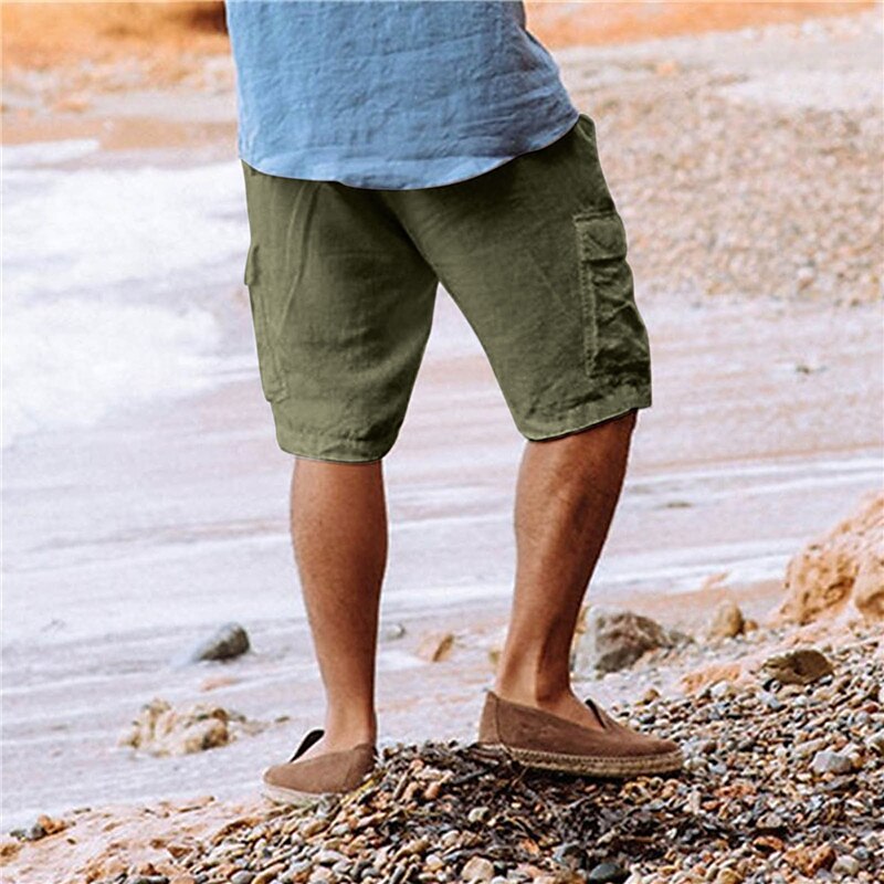 Men's Shorts Linen Shorts Summer Shorts Beach Shorts Drawstring Multi Pocket Plain Comfort Breathable Knee Length Casual Daily Streetwear Classic Style White Army Green 2025 - $22.99 –P15