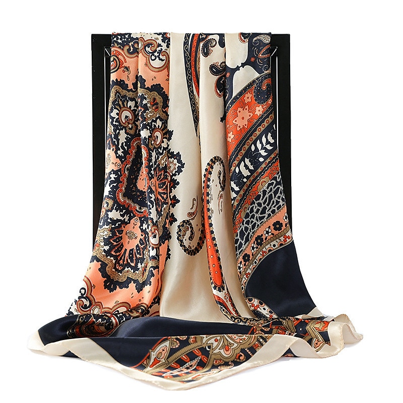 Foulard carré fleurs vintage pour femmes châles foulard femme bandeau imprimé sur la tête enveloppe foulard hijab bandes de cheveux 90*90cm de 2025 ? $7.49 –P1