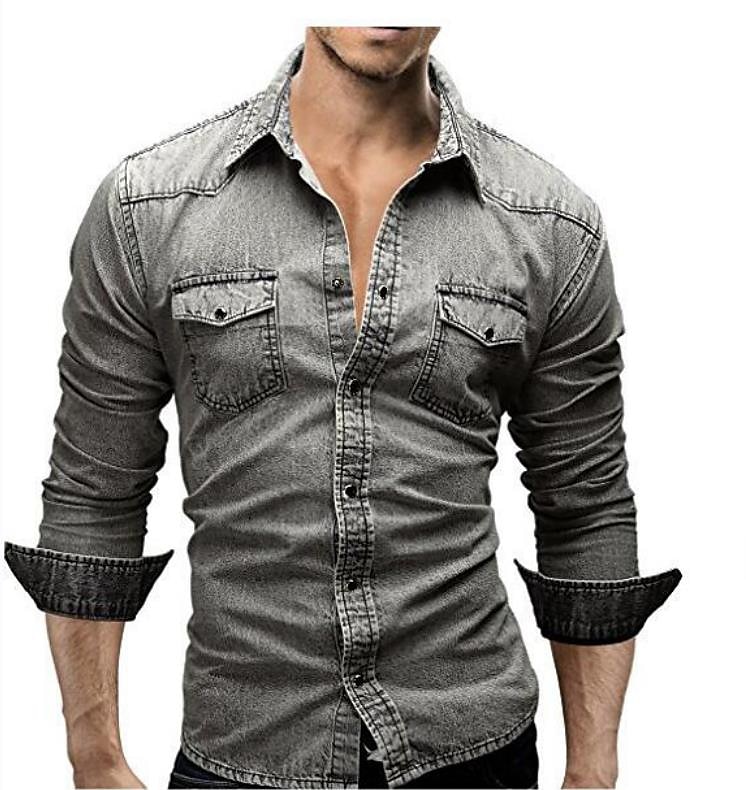 Homme Chemise en Jean Gris Clair Gris foncé Bleu clair manche longue Couleur Unie Col Rabattu Vacances Occasionnel Boutonné Vêtement Tenue Polyester Mode Occasionnel Respirant Confortable de 2025 ? $42.99 –P3