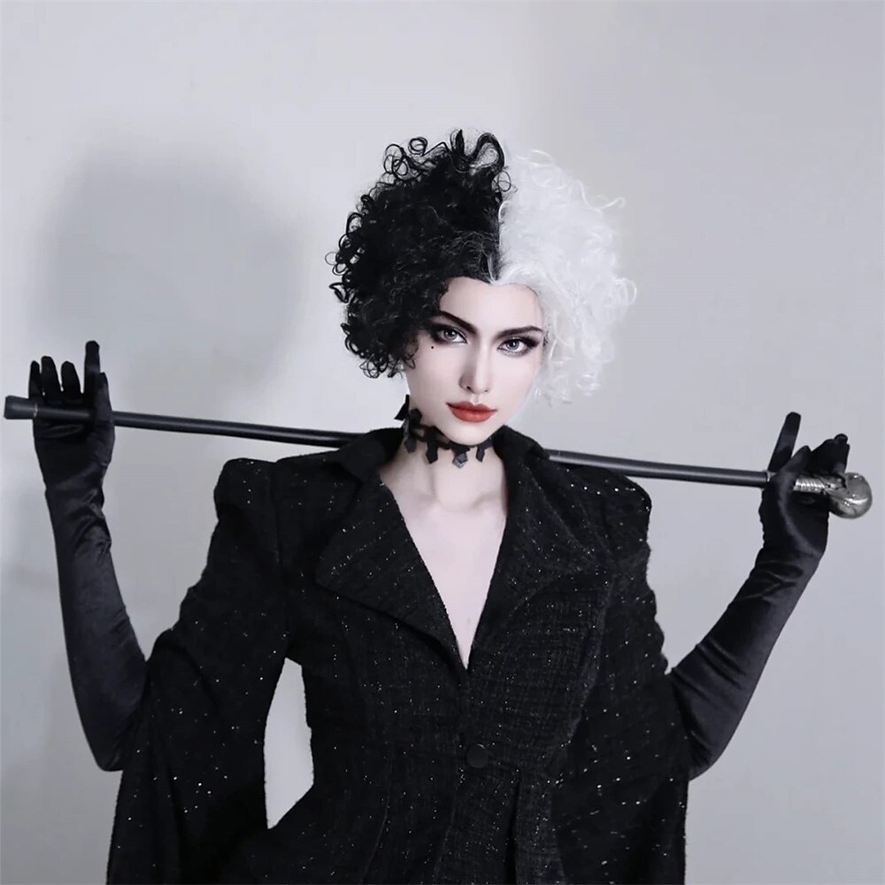 perucă cosplay jumătate albă și neagră perucă cosplay joc de rol peruci de petrecere pentru femei peruci de halloween 2025 - $17.99 –P6
