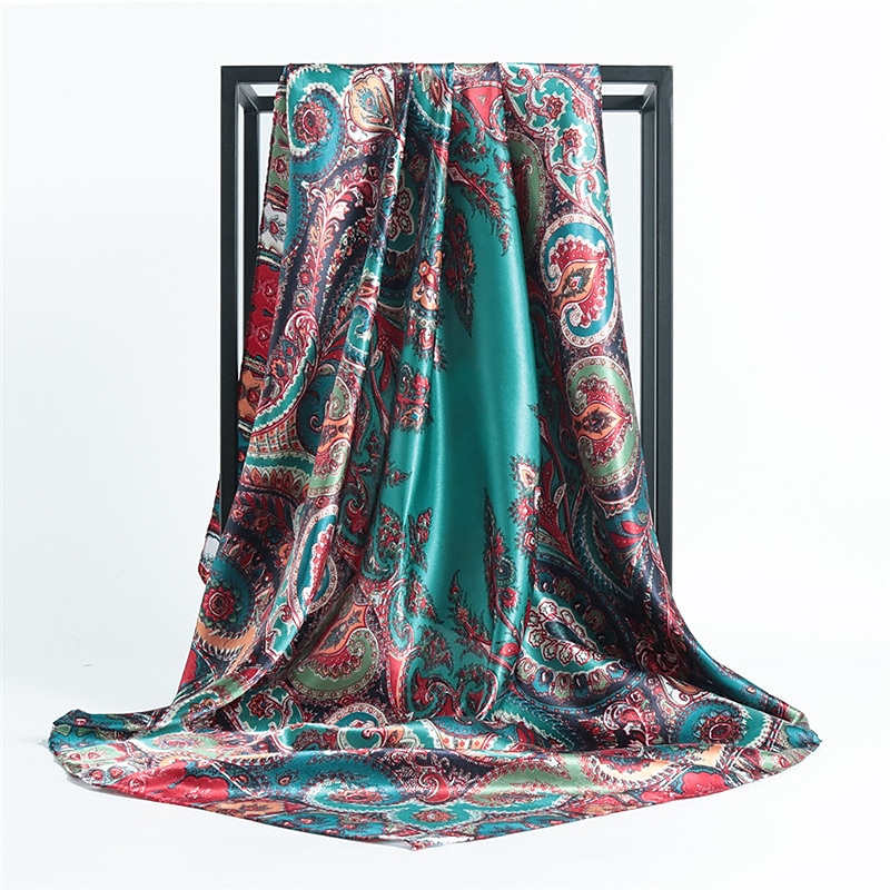 Foulard carré fleurs vintage pour femmes châles foulard femme bandeau imprimé sur la tête enveloppe foulard hijab bandes de cheveux 90*90cm de 2025 ? $7.49 –P10
