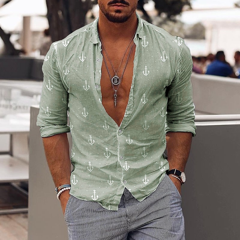 Per uomo Camicia Camicia hawaiana Pop art Hawaiano Aloha Timone Design Collo ripiegabile Verde chiaro Blu marino Blu Verde Grigio Esterno Strada Manica lunga Bottone giù Abbigliamento Di tendenza del 2025 a $3.59 –P3