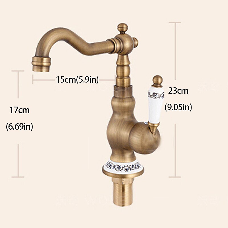 Bathroom Sink Faucet,Antique Brass Retro Style Single Handle One Hole Standard Spout Rotatable Faucet Set with Ceramic Handle and Hot/Cold Water 2025 - $80.99 –P2