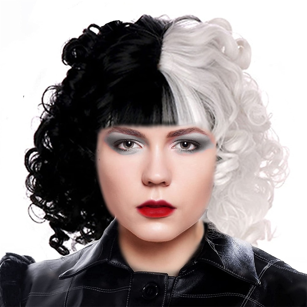 perucă cosplay jumătate albă și neagră perucă cosplay joc de rol peruci de petrecere pentru femei peruci de halloween 2025 - $17.99 –P18
