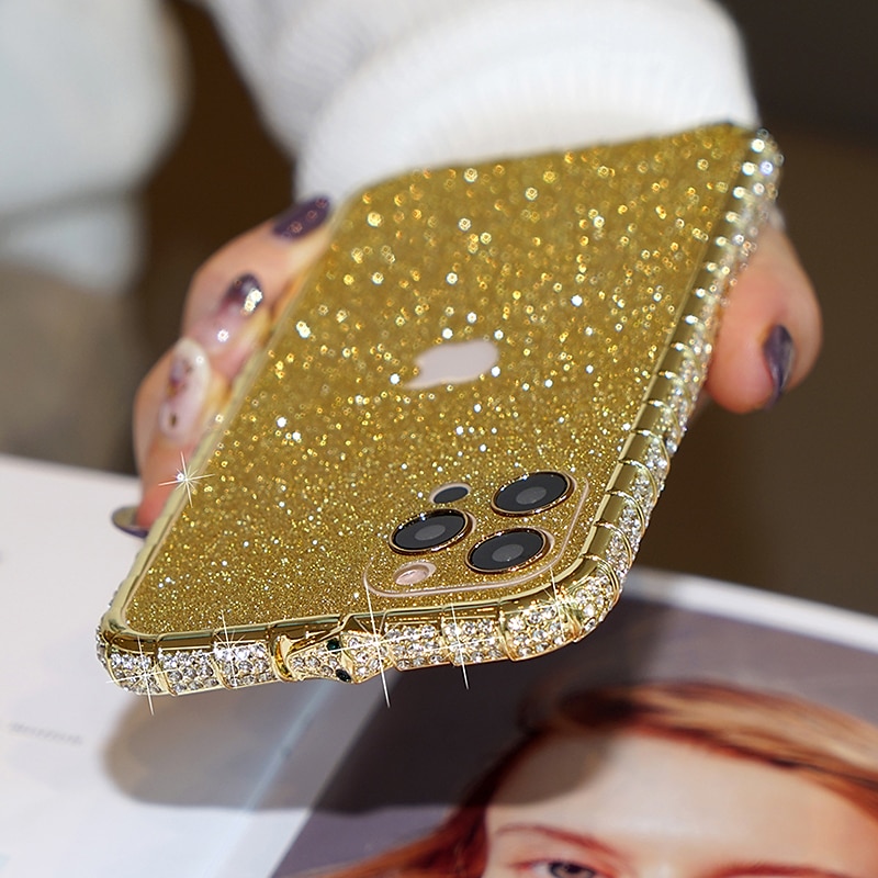 telefon Carcasă Pro iPhone 14 13 12 11 Pro Max Mini X XR XS Max 8 7 Plus Zadní kryt Ochranný rámeček pro ženy Girl Bling Glitter Lesklé Nárazuvzdorné TPU Štras Kov 2025 - $22.99 –P7
