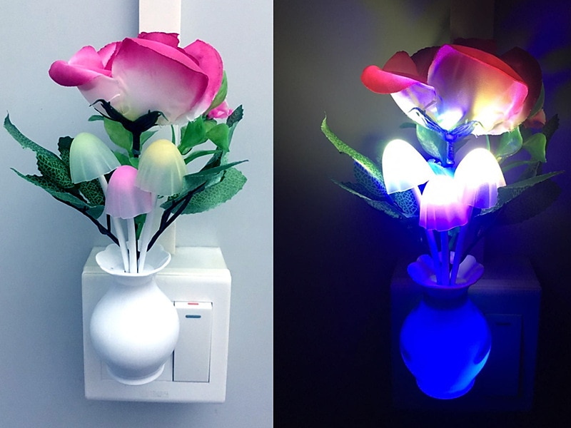 Conectare cu led lumina de noapte senzor automat de amurg pana la zori lampa de economisire a energiei lumina de noapte de vis flori de trandafir ciuperci lumini de noapte pentru dormitor baie camera de zi bucatarie hol 2025 - $8.49 –P5